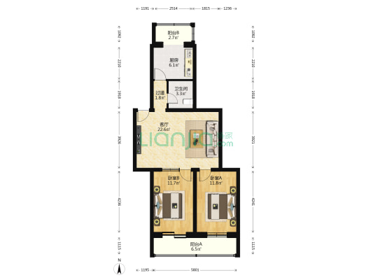 运河西大街105号院 2室1厅1卫 89平方