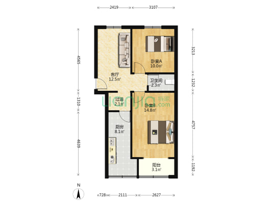 东仓门32号院 2室1厅1卫 64平方