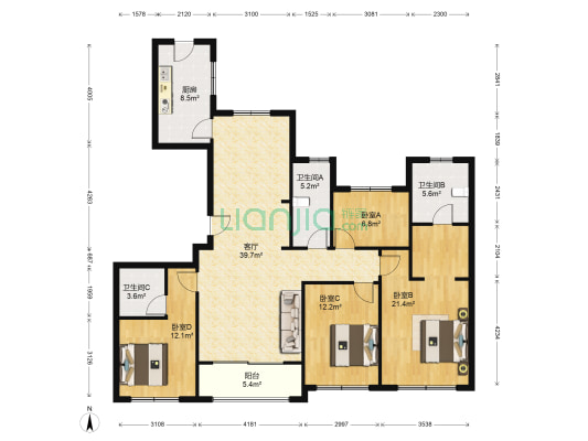 融创融园 4室1厅3卫 170平方