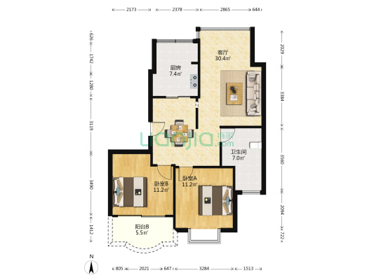 明丰环湖花园 2室1厅1卫 94平方