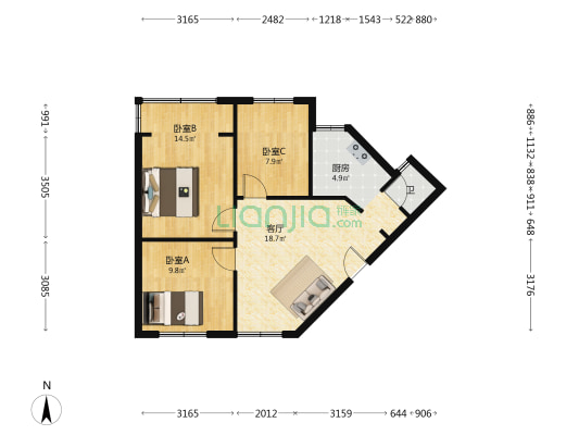 新天花园 3室1厅1卫 72平方