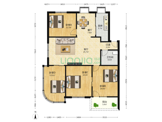 舒安居 4室2厅1卫 129平方