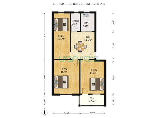 古平岗22号 3室1厅1卫 77平方