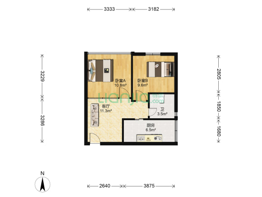 钻石国际 2室1厅1卫 53平方