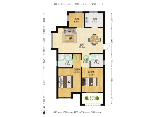 中天熙和诚品苑 3室1厅2卫 88平方