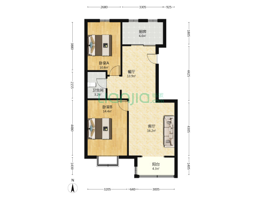 开发区双语南北通透户型带装修拎包入住-户型图