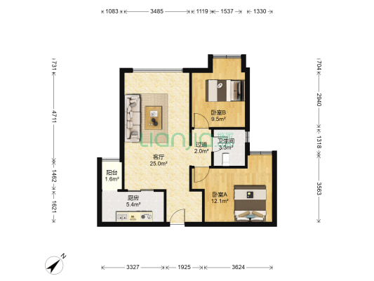 中铁骑士公馆 2室1厅1卫 69平方