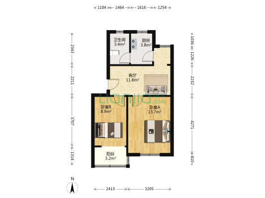 长木里 2室1厅1卫 57平方