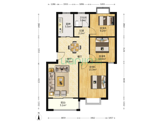 一品国际 3室1厅1卫 102平方