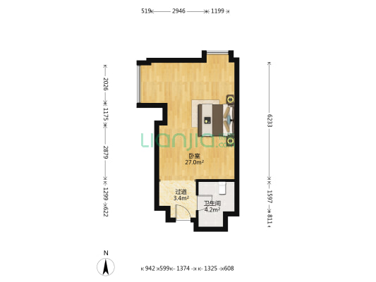 奥盛大厦 1室0厅1卫 53平方
