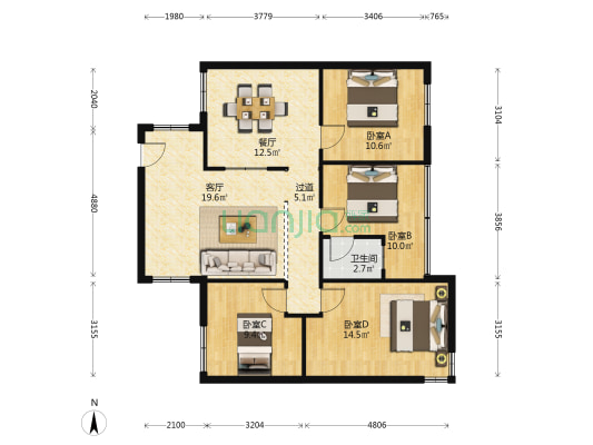 麦地路28号 4室2厅1卫 97平方