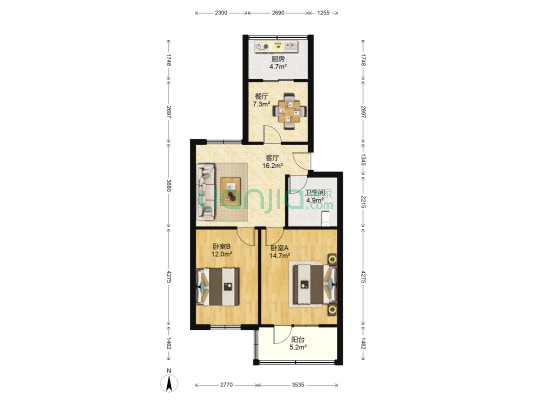 东小区社区 2室2厅1卫 82平方