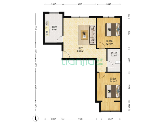 翰林名晟 2室1厅1卫 98平方