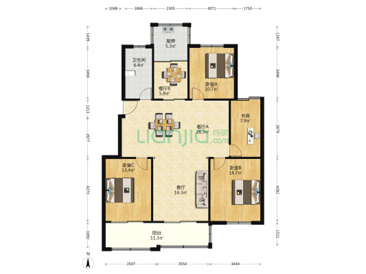 怡景新居 4室3厅1卫 139平方
