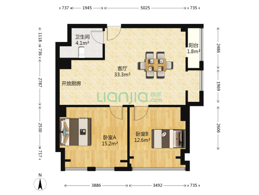 海润国际 2室1厅1卫 115平方