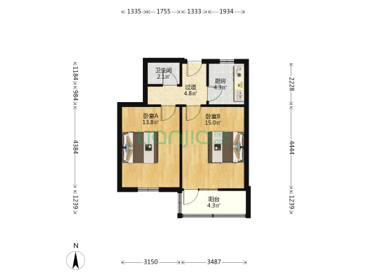 国家电网宿舍 2室0厅1卫 57平方