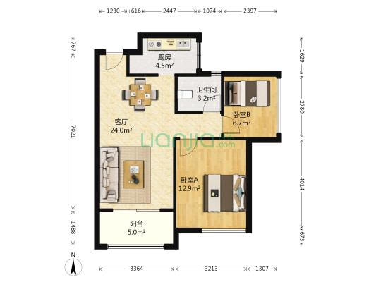 昌泰鑫金绿洲 2室1厅1卫 68平方