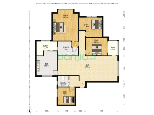 光信佳泰花园 4室1厅2卫 199平方