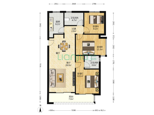 金辉·崇文府 3室1厅2卫 117平方