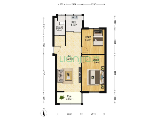 奎山 2室1厅1卫 67平方