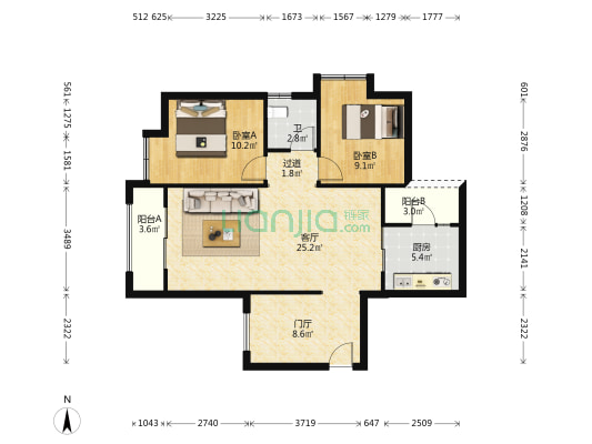 2012年小区 住家精装实用小3房 户型方正 可直接入住-户型图