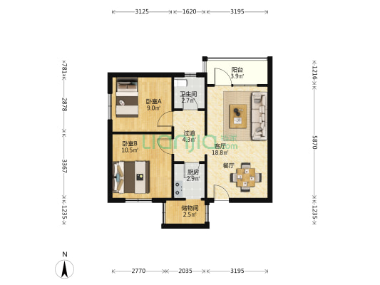 维新街21号 2室1厅1卫 66平方