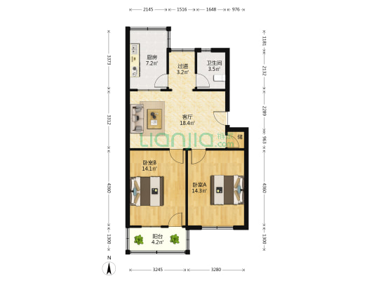 仙鹤新村小区 2室1厅1卫 79平方