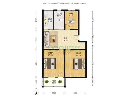 绘园新村一区 3室1厅1卫 80平方
