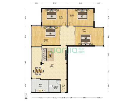 三角线送变电小区 4室1厅1卫 174平方
