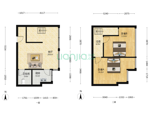 时代天街公寓 2室1厅1卫 53平方