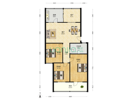 省体育局宿舍 3室2厅1卫 135平方
