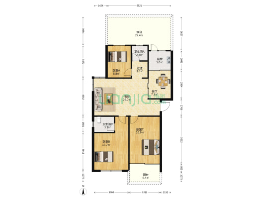 越秀里 3室2厅2卫 118平方