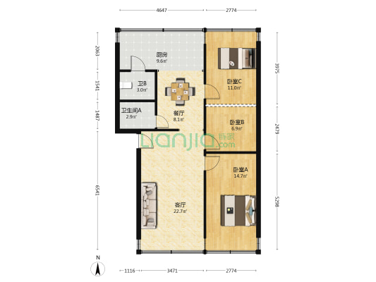 教场中路204号 3室2厅2卫 82平方