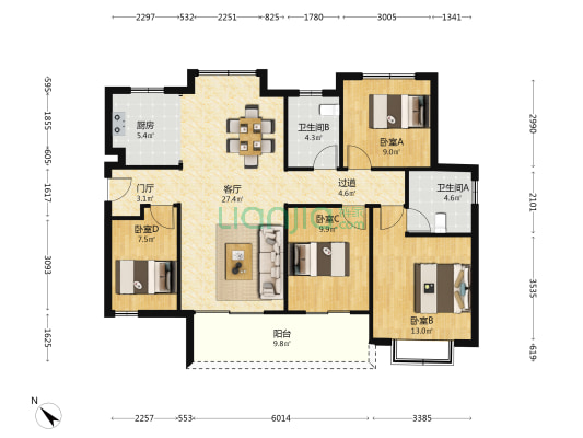 新城安厦•大都会 4室1厅2卫 128平方