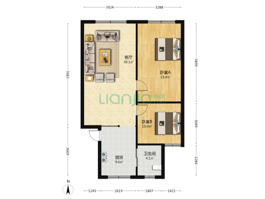 龙腾小区 2室1厅1卫 91平方