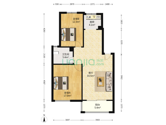 福临花苑 2室1厅1卫 89平方