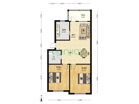 梅园路378弄 2室1厅1卫 90平方