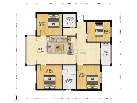恒信苑 4室1厅2卫 128平方