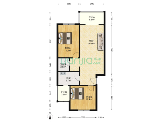 晨阳花园 2室1厅1卫 94平方