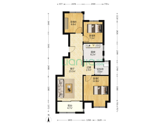 栖霞鲁能公馆 3室1厅1卫 88平方