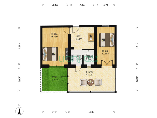 羊坊店东路5号院 2室1厅1卫 62平方