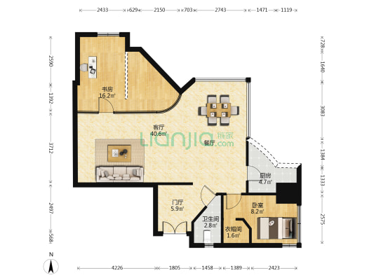 凯旋门大厦 2室1厅1卫 117平方