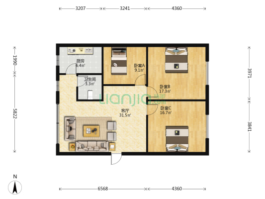 白鶴園小區 3室1厅1卫 101平方