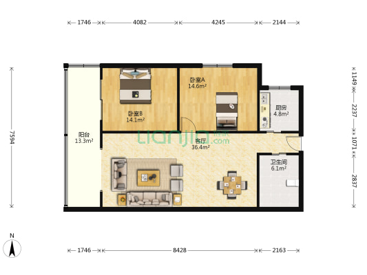 新天地小区 2室1厅1卫 103平方