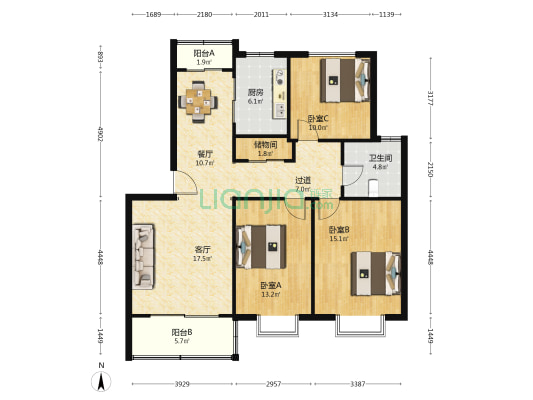 中星巨野公寓 3室2厅1卫 109平方