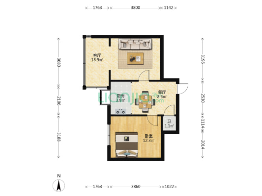 安全新村 1室2厅1卫 43平方