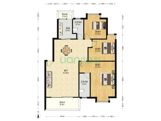 金领公馆 3室1厅2卫 141平方
