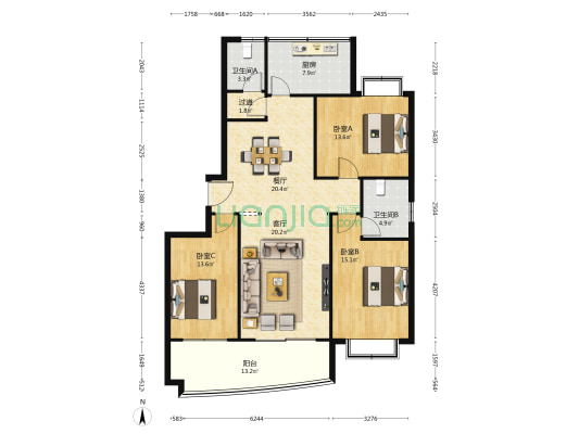 体育嘉苑 3室2厅2卫 151平方
