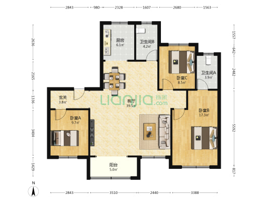 绿地新里璞园西区 3室1厅2卫 139平方
