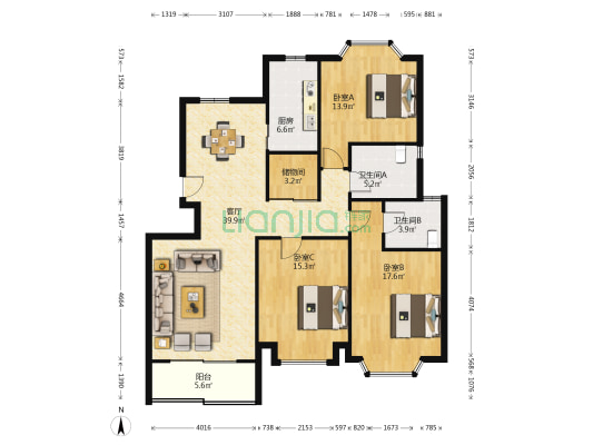珍宝公寓 3室1厅2卫 132平方